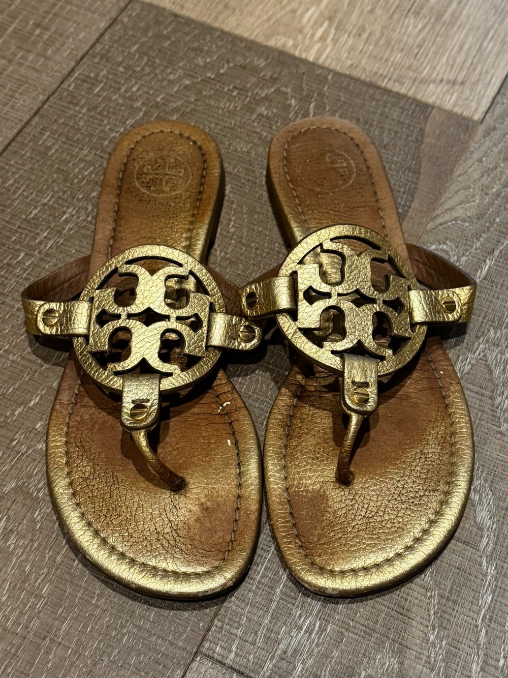 Tory Burch Gold Logo Thong Sandals